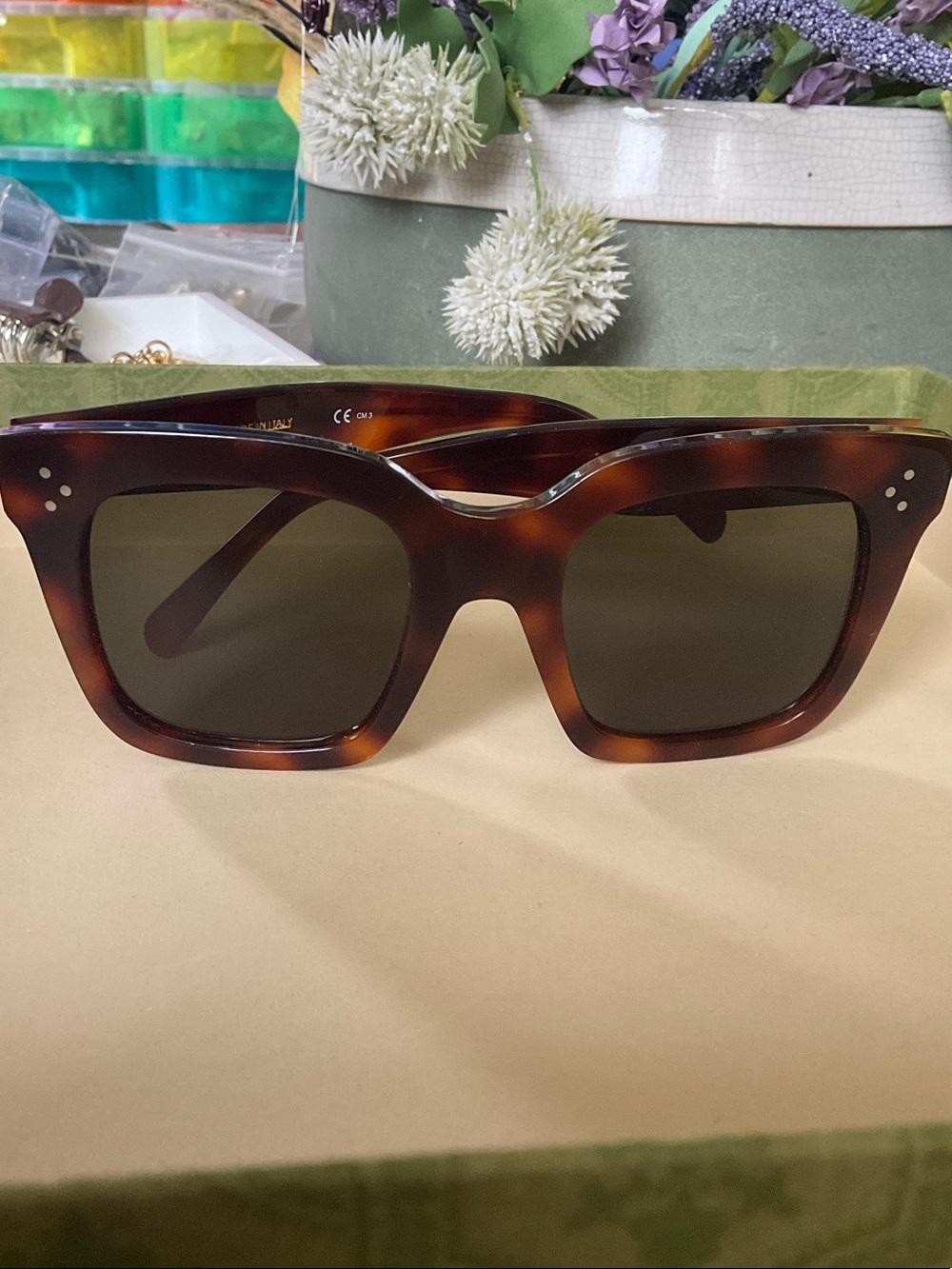 Celine Tortoiseshell Square Oversized Sunglasses — Brown - Picture 4 of 7